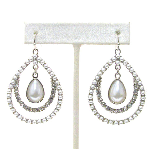 Designer Fashion Crystal and Pearl Deco Teardrop Hoop drop Earrings For Women / AZERFH161-SWH