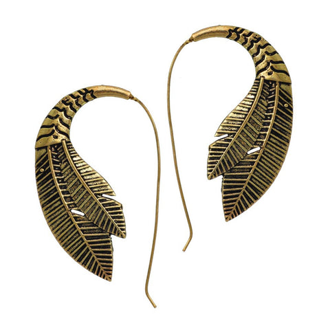 Bollywood Leaf Shape Oxidised Gold Plated Jaipuri Earrings For Women / AZINOXE89-AGL
