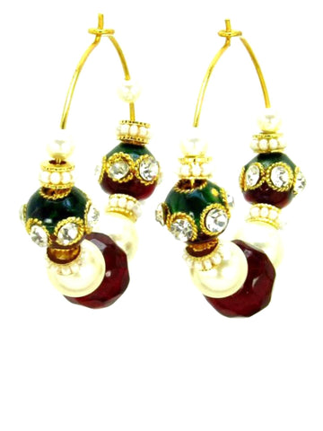 Hoop Style Indian Traditional Earring - Gold Tone - Red Color / AZINHP001-GRD