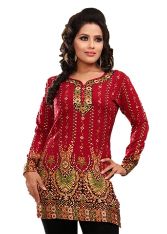 Indian Tunic Top Womens / Kurti Printed Blouse tops - AZDKJD-28D