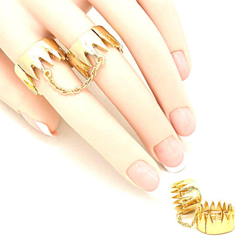 Double Finger Spikes Stretch Ring / AZRIFR122-GLD