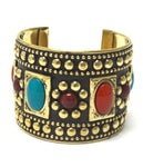 Arras Creations Fashion Trendy Ethnic Multi Studs Stone Cuff bracelet For Women / AZBRCF030-GML