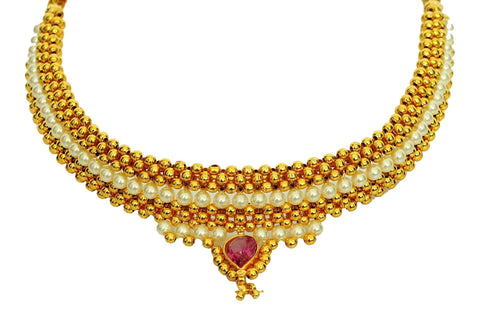 Imitation Traditional Kolhapuri Necklace - Broad Thushi For Women / AZMKN1011-GPE