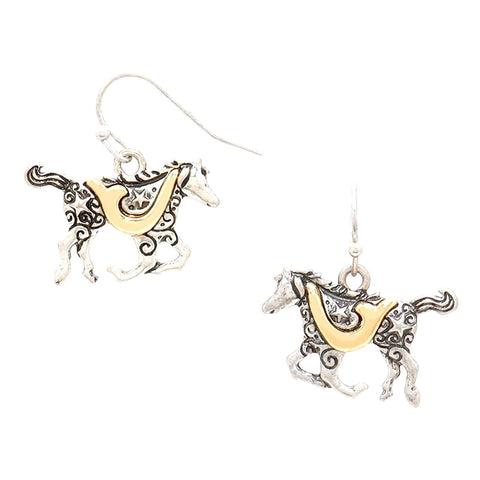 WESTERN THEME Two Tone metal Horse earrings / AZERSW245-SGL