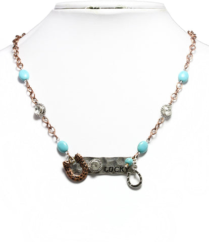 Lucky Gem Copper Patina Pendant Necklace / AZFJLO059-ASC