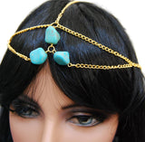 Head Chain - Gold tone with turquoise bead