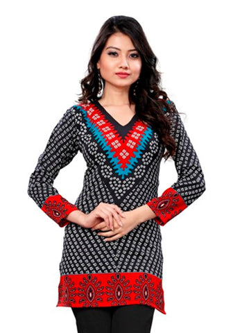 Indian Tunic Top Womens / Kurti Printed Blouse tops - AZDKJD-76A
