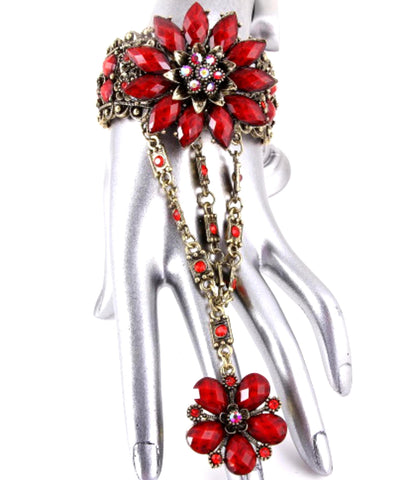 Arras Creations Fashion Trendy Hand Chain/Slave Bracelet/Bracelet & Ring Set for Women / AZFJSB050-RED