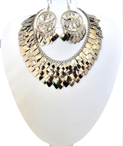 Fashion Belly Dance Tribal Diamond Shaped Necklace Set For Women / AZBTNS101-SIL