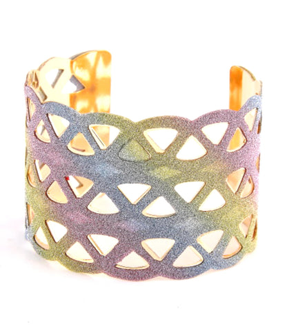 Arras Creations Fashion Trendy Cuff Bracelet with Colorful Glisten Metal - Gold For Women / AZBRCF009-MGL