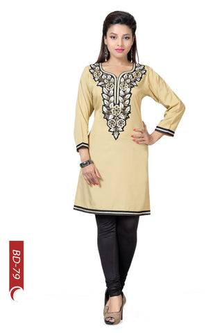 Briefly Brilliant Beige Short Tunic With Machine Embroidery BD79