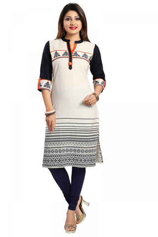 Curiously Contemporary Cream Cotton Tunic With Print Design MM108