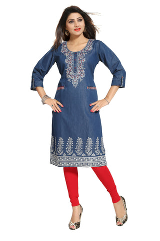 Denim Tunic With Pockets And Thread Work DN2216
