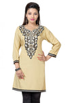 Briefly Brilliant Beige Short Tunic With Machine Embroidery BD79-3