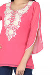 Pink Present Short Tunic Top With Designer Umbrella Sleeves BD305-3