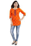 Awesome Orange Cotton Printed Short Kurti With Apple Bottom Silhouette For Women MM205-4