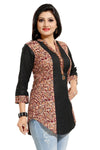 Black Allure ALine Asymmetrical Short Tunic With Kalamkari Print For Everyday Wear SC1032-1