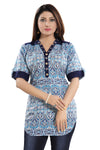 Lustre Blue Cotton Ethnic Printed Apple Bottom Short Tunic Top NK31-4