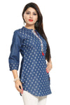 Denim Dream Tunic With Small White Motifs And Floral Gala Patti Short Top For Everyday Wear DN2204-1