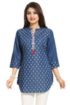 Denim Dream Tunic With Small White Motifs And Floral Gala Patti Short Top For Everyday Wear DN2204-2