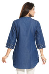 Denim Dream Tunic With Small White Motifs And Floral Gala Patti Short Top For Everyday Wear DN2204-3