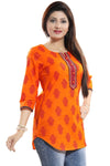 Awesome Orange Cotton Printed Short Kurti With Apple Bottom Silhouette For Women MM205-1