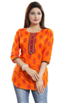 Awesome Orange Cotton Printed Short Kurti With Apple Bottom Silhouette For Women MM205-2