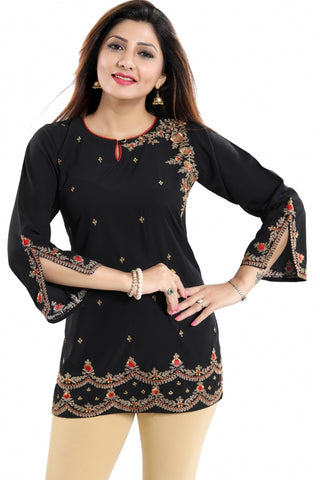 Gracefully Black Alluring Indian Designer Short Kurti Tunic BD411