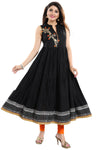 Black Rayon Printed Anarkali Style Sleeveless Tunic With Floral Patchwork MM224-4