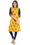 Luscious Lemon Yellow Shirt Style Cotton Printed Tunic From Snehal Creations MM228-4