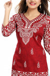 Red Printed Faux Crepe Ladies Short Kurti Tunic MI518R-2