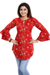 Floral Attire Red Poly Crepe Short Kurta With Frilled Sleeves SC2493-4