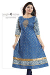 Glorious T.Blue Round Neck Flared Long Kurti With Three Fourth Sleeves MM244-4