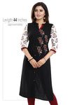 Bold In Black Rayon Cotton Long Straight Fit Tunic With Embroidery MM245-4
