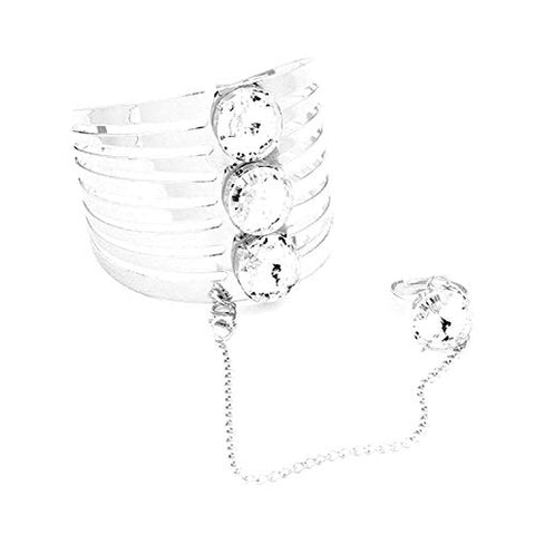 Arras Creations Fashion Trendy Ring Connected Triple Crystal Cut Out Cage Cuff Bracelet for Women / AZFJSB785-SCL