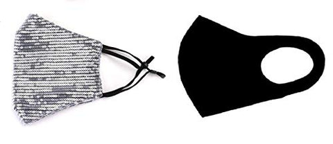 Set of 2 - Fashion Sequin & Solid Black Mask for Men & Women / AZMF2656-SLB
