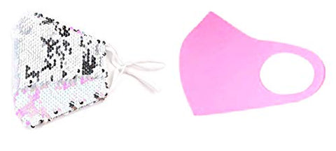 Set of 2 - Fashion Reversible Sequin & Solid Pink Mask for Men & Women / AZMF2649-SWP