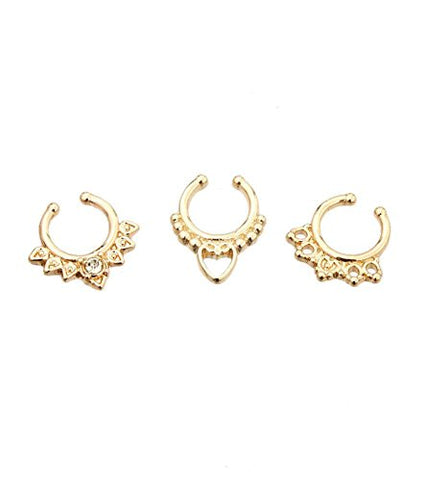 Designer Fashion Metal Nose Ring Set of 3 - No Nose Pierce For Women /