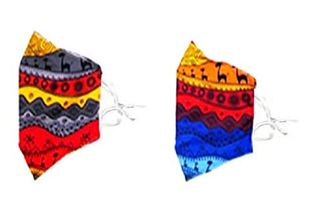 Set of 2 - Fashion Assorted Ethnic Pattern Print Masks for Men & Women / AZMF2581
