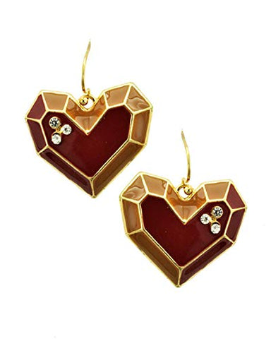 Fashion Trendy Brown Epoxy & Clear Rhinestone Heart Metal Dangle Earrings for Women / AZVFER078-GBR