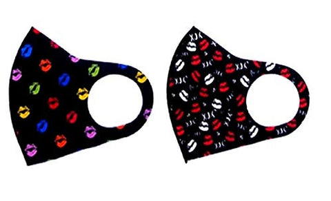 Set of 2 - Fashion Lips Print Fashion Masks For Women / AZMF0443