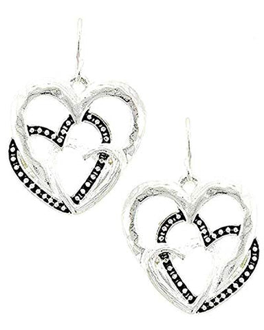 Fashion Trendy Antique Silver Rhinestone Heart Metal Dangle Earrings for Women / AZVFER743-ASL