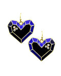 Fashion Trendy Royal Blue Epoxy with Clear Rhinestone Heart Metal Dangle Earrings for Women / AZVFER078-GBL