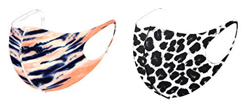 Set of 2 - Fashion Water Color Print & Leopard Print Mask for Men & Women / AZMF0578-GPE