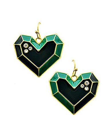 Fashion Trendy Green Epoxy & Clear Rhinestone Heart Metal Dangle Earrings for Women / AZVFER078-GGR