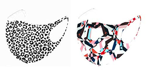 Set of 2 - Fashion Geometric Print & Leopard Print Mask for Men & Women / AZMF1241-GML