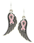 Cancer Awareness Fashion Angel Wing Pink Ribbon Charm Dangle Earrings For Women / AZERBC565-ASP