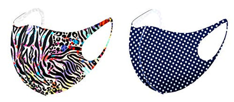Set of 2 - Fashion Polka Dot & Multi Color Animal Zebra Print Mask for Men & Women / AZMF0401-ZMB