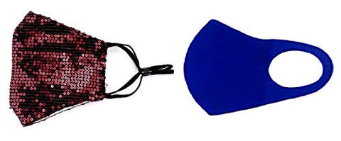 Set of 2 - Fashion Sequin & Solid Blue Mask for Men & Women / AZMF2656-BRB