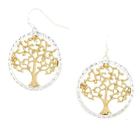 Fashion Trendy Two Tone Tree of Life Celtic Drop Earrings For Women / AZERFH470-GSL